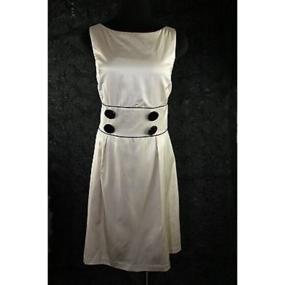 Democracy Beige Silky Sleeveless Black Button Accent Dress 10 Medium - Picture 1 of 8